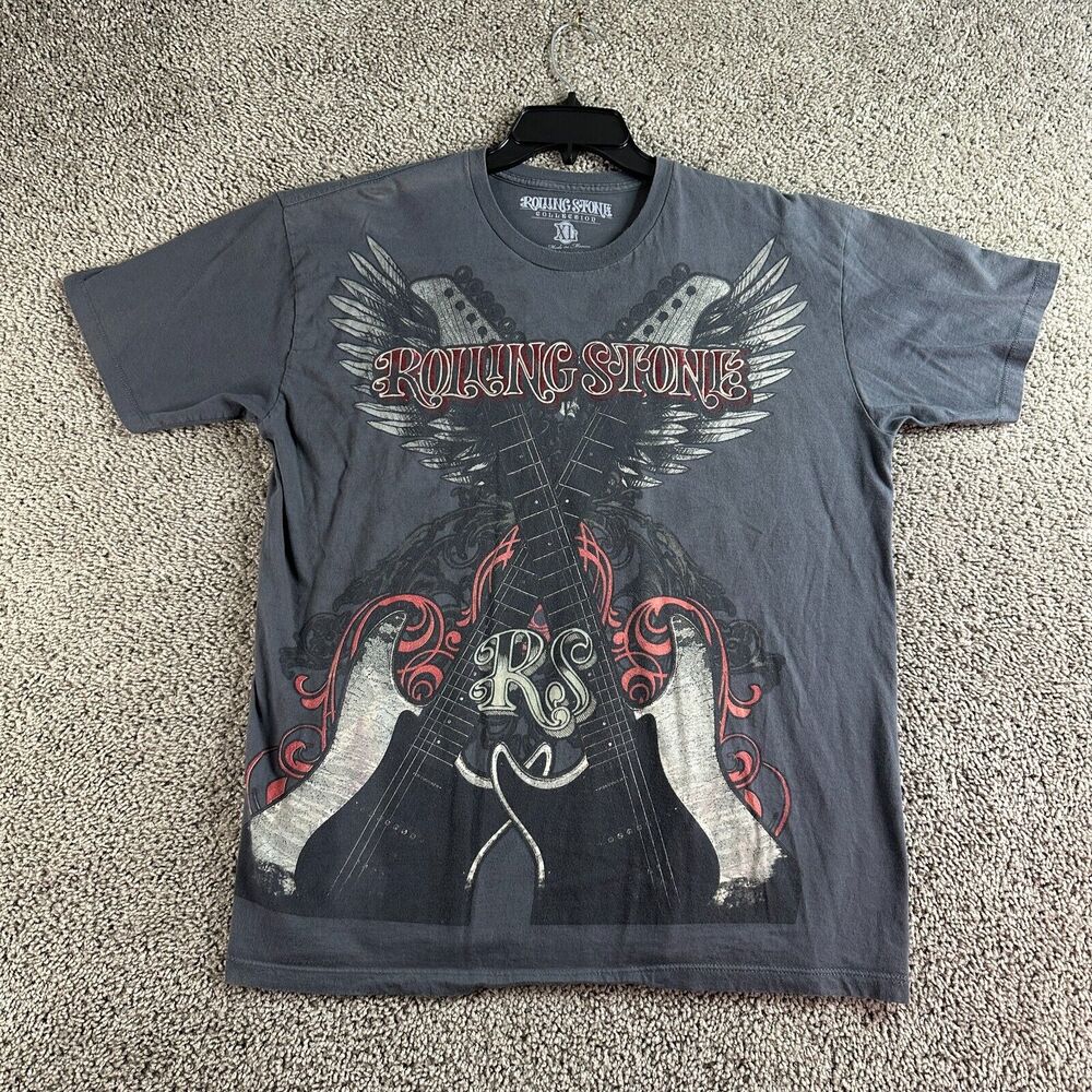 Rolling Stone Collection Shirt Mens Extra Large Gray Cyber Wings Guitars